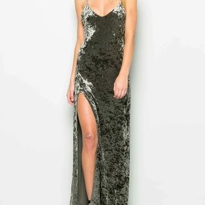 Makers Of Dreams ankle length velvet dress with a long slit in front!